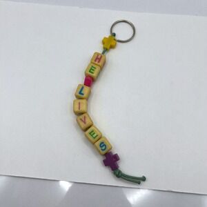 Vintage He Lives Christian Keychain Religious Faith Beaded Charm Cross Pendant